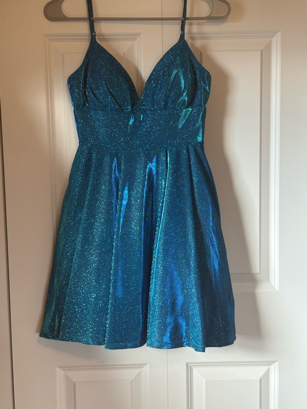 Sparkling Teal A-Line Spaghetti Strap Dress